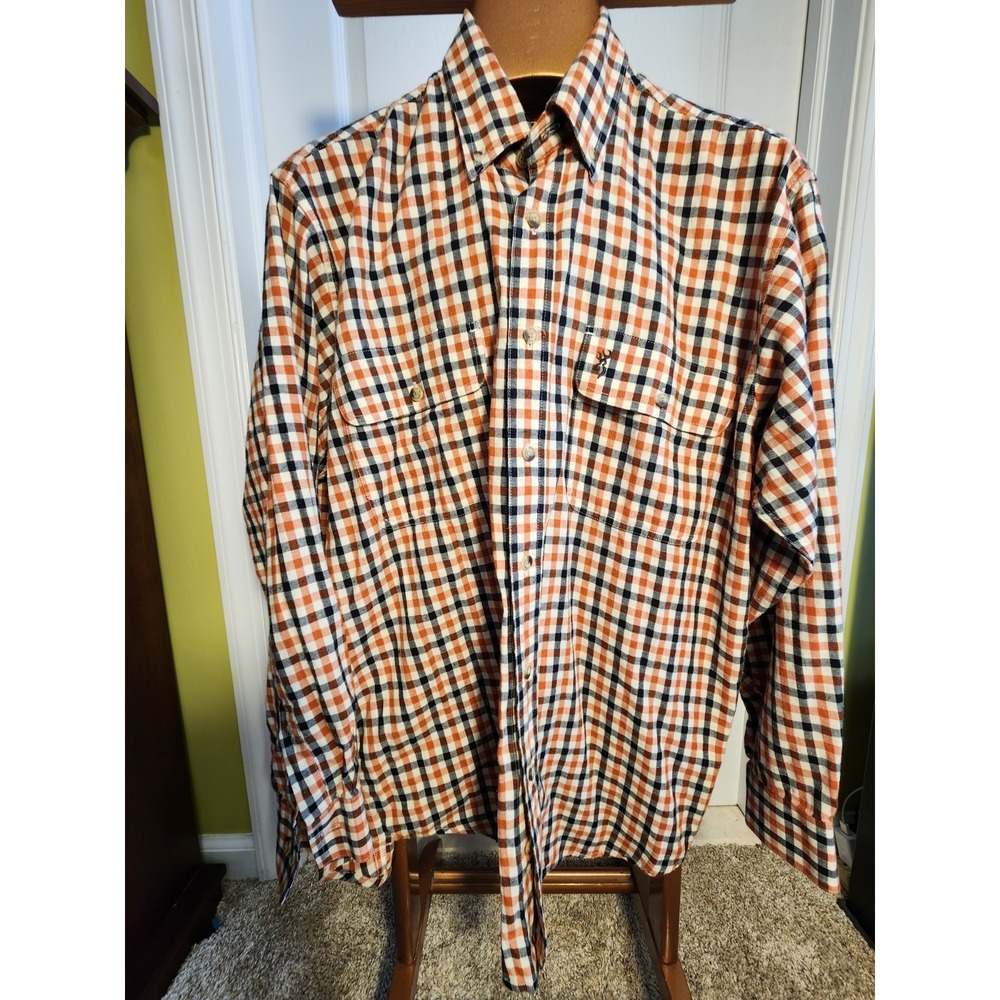 Browning Men's Large Long Sleeve Shirt Button Down 100%‎ Cotton Checkered